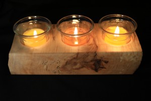 Hideaway Homestead - maple holder with beeswax tealight candles
